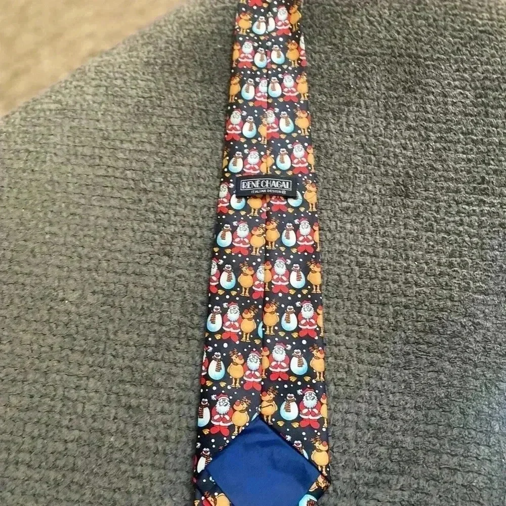 Rene Chagal Christmas tie with Santa, reindeer and snowman